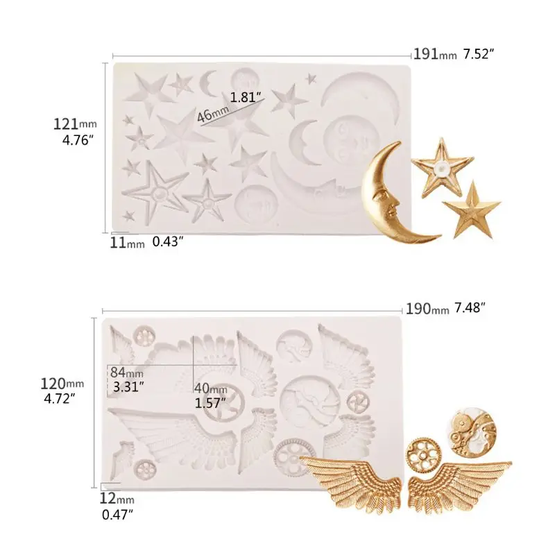 

Gear Moon Star Clock Wing Silicone Mold Fondant Chocolate Resin Mold Art Crafts A2UA