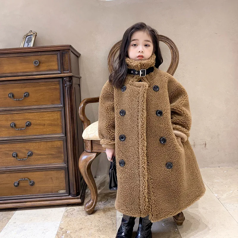 

Girls Loose Casual Overcoat Winter Overalls Children Lamb Fur Coats Sheep Shearing Plush Warm Outerwear Kids Wools Jacket