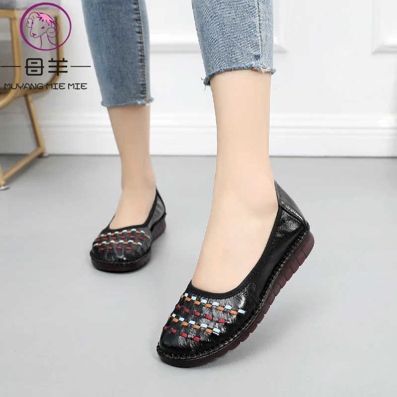 Женские балетки из натуральной кожи MUYANG повседневные лоферы на плоской подошве