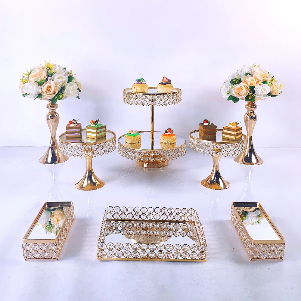 Oro nuevo 4-8 Uds electrochapado de Metal conjunto de soporte para pastel de fiesta de cumplea&ntilde;os boda postres, magdalenas Plate Rack-4