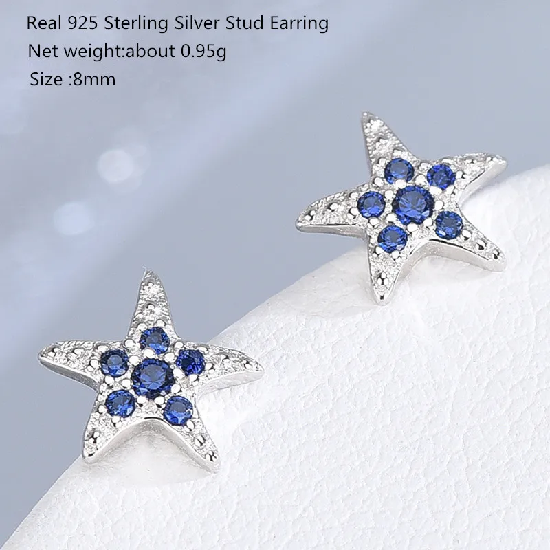 

Buyee Real 925 Sterling Silver Star Stud Earring Shiny Blue Zircon Simple Pentagram Wedding Earring for Women Fashion Jewelry