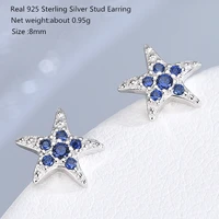 925 sterling silver female elegant earring blue crystal star simple wedding earring for women girl excellent jewelry