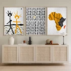 Набор черно-желтого африканского абстрактного искусства, современные абстрактные этнические постеры, африканские настенные художественные принты, богемные постеры для домашнего декора