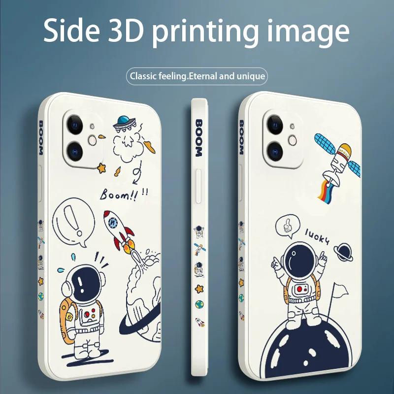 

Happy Astronaut Pattern Phone Case For iPhone 12 13 Pro Max 11 X XS XR XSMAX SE2020 8 8Plus 7 7Plus 6 6S Plus Silicone Cover