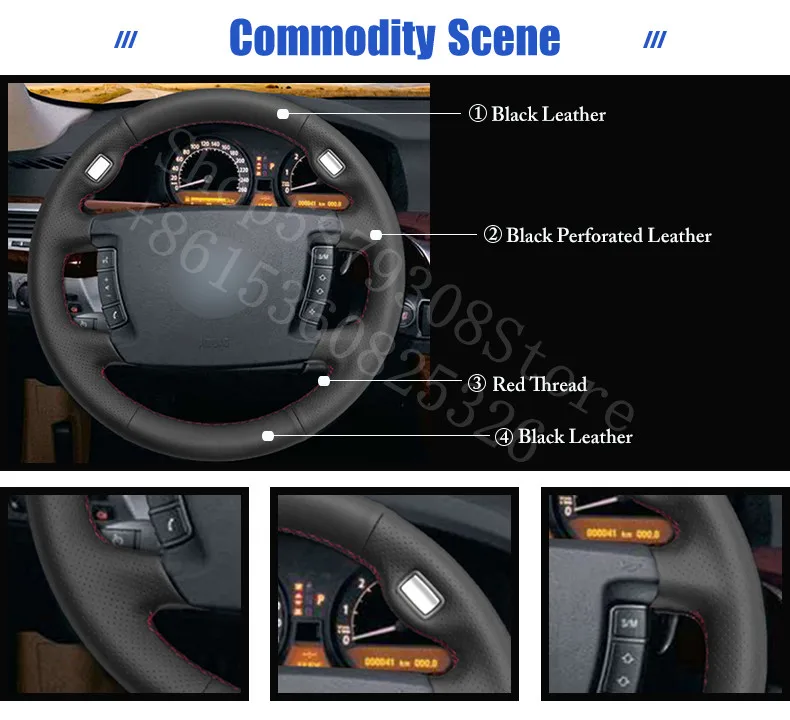 

For Ford 4-Trac 2001-2006 Concept B-MAX 2010-2016 Black Leather Car Steering Wheel Cover car accessories