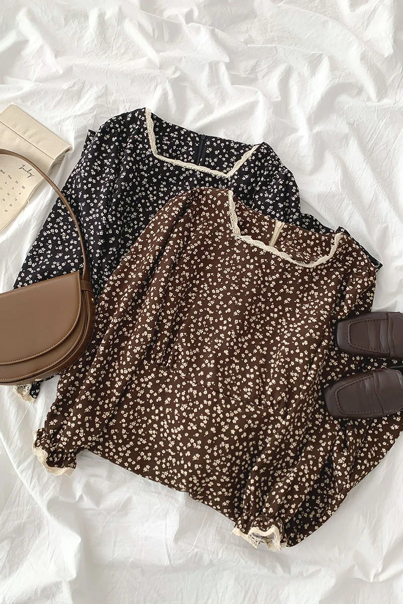 

Wavsiyier A-Line Long Sleeve Party Print Floral Dress Women Elegant 2021 Spring Vintage Loose Korean Style Dresses Woman Winter