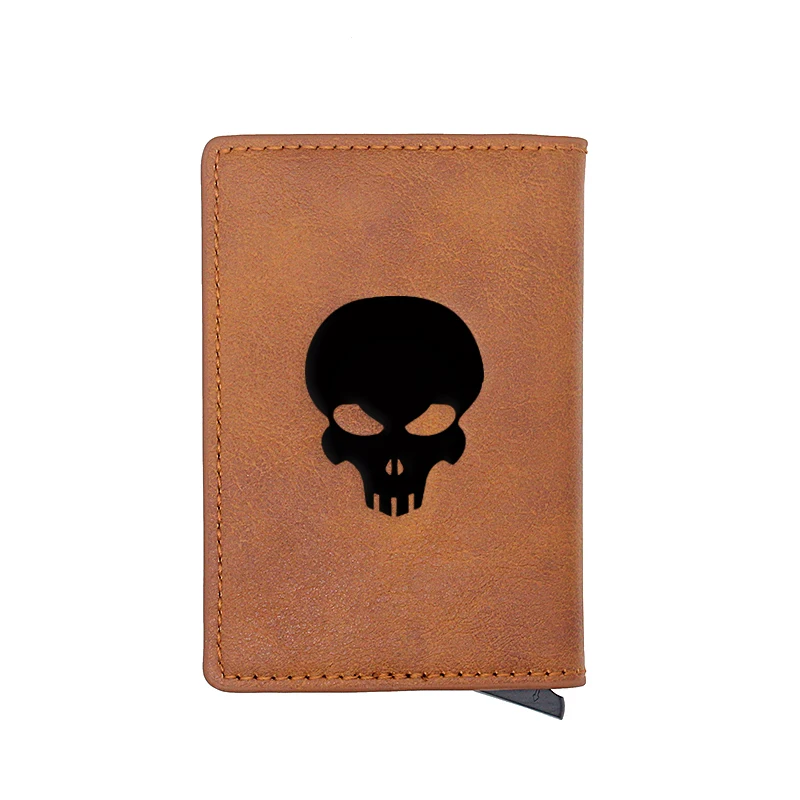 

Cool Black Punk Style Skull Design Card Holder Wallets Men Women Rfid Leather Short Purse Slim Mini Wallet Small Money Bag