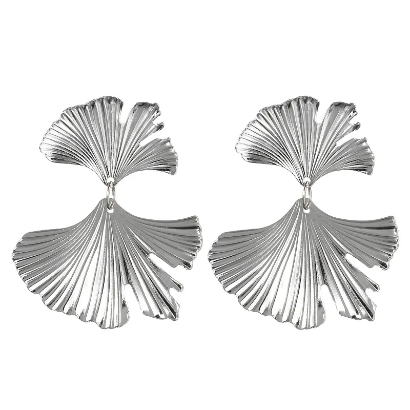 

CHENFAN Europe and America Retro Fashion Creative Big Metal Flowe Ginkgo leaf alloy earrings for women Clothing jewelry present
