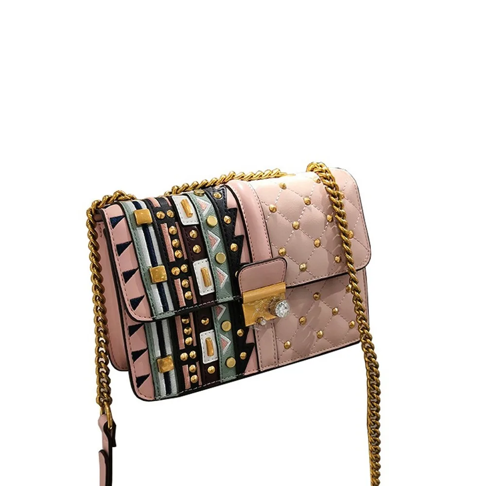 

Female bag 2021 new punk rivet shoulder messenger bag fashion chain small square crossbody bags for women