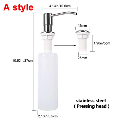 stainless steel Дозатор мыла для раковины, бутылка для жидкого мыла, дозатор лосьона для мыла с ручным нажатием, кухонные аксессуары, 300 мл - Цвет: stainless steel