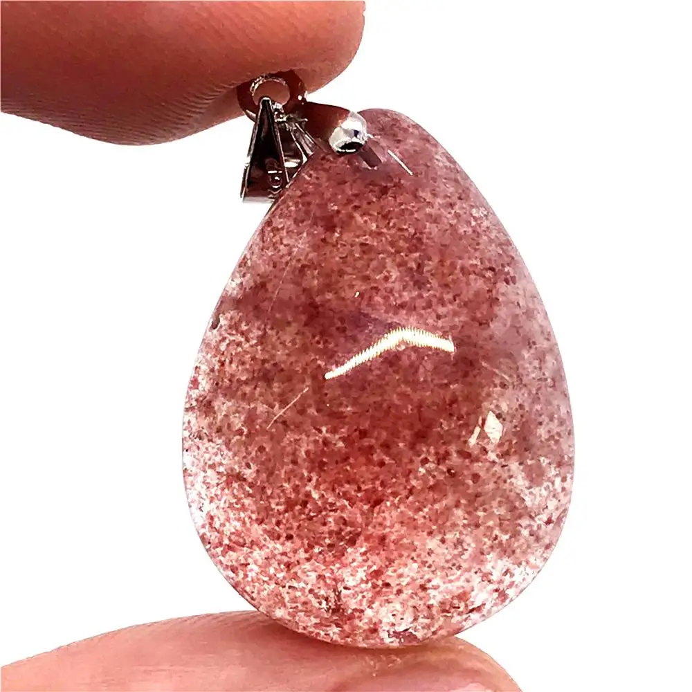 

Genuine Natural Red Strawberry Quartz Necklace Pendant For Woman Man Water Drop Crystal Silver 24x18x8mm Fashion Jewelry AAAAA