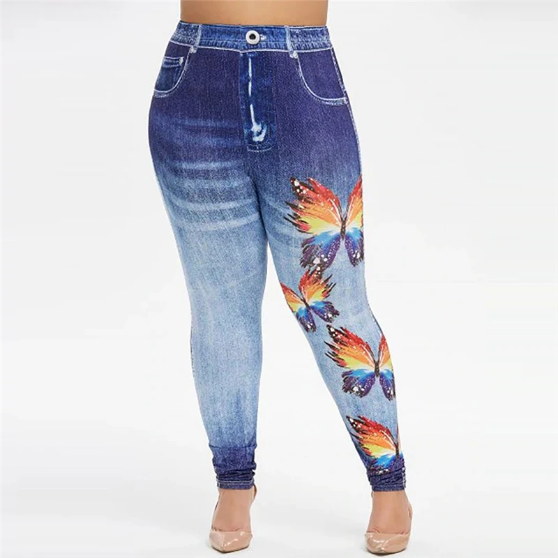 

Plus Size Casual High Waist Summer Autumn Pant Slim Heigh Quality Cotton Denim Trousers Imitation Denim For Ladies