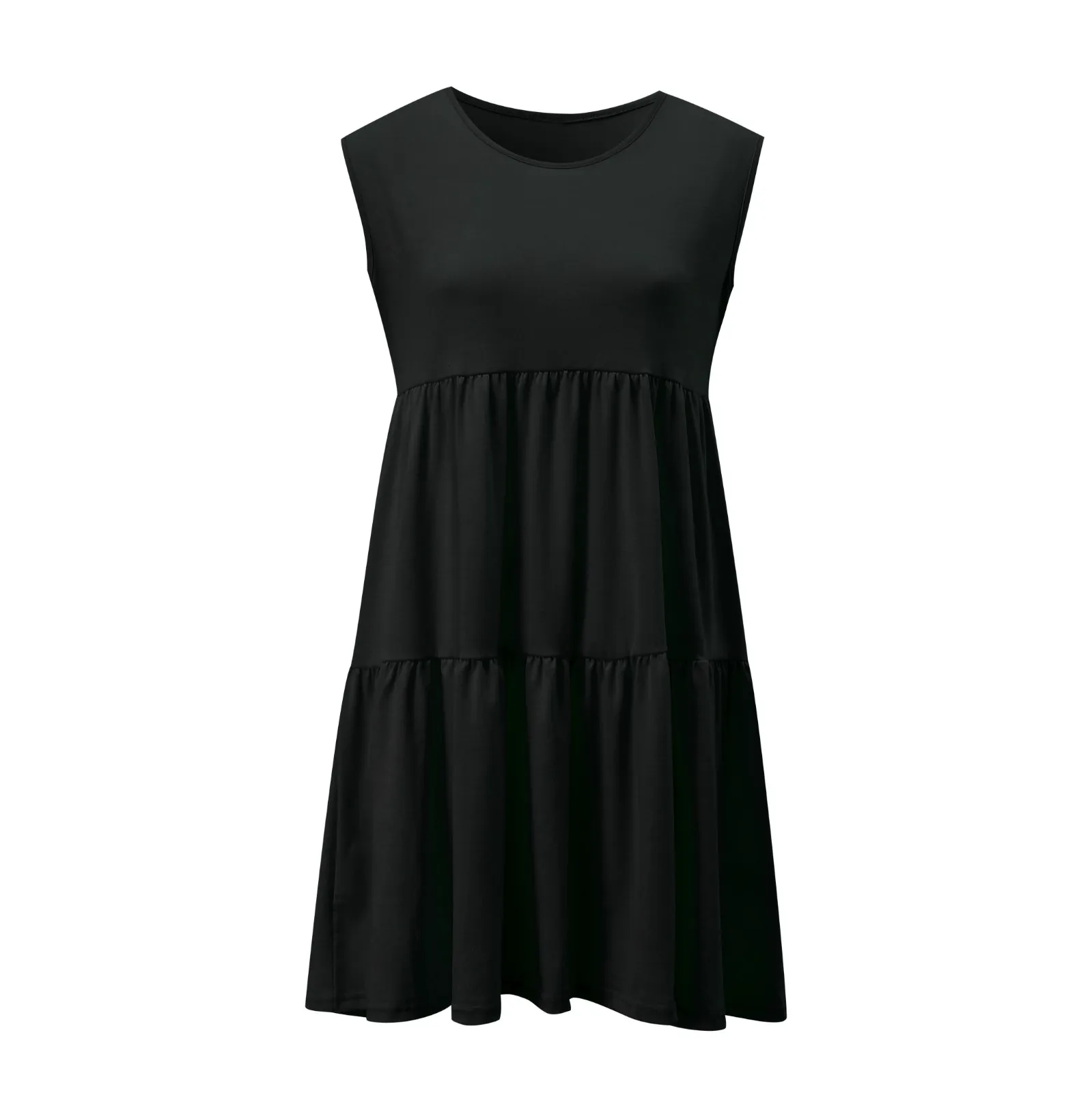 

Summer Elegant High Waist Pleated Midi Dress Women's Casual Loose Sleeveless Round Neck Ladies Dress Daily Streetwear Vestidos