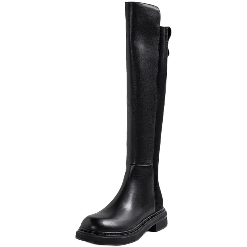 

Prova Perfetto Zipper-Sid Genuine Leather Knee High Boots Woman Winter Shoes Round Toe Fashion Low Heel Women's Botas Mjuer 2021