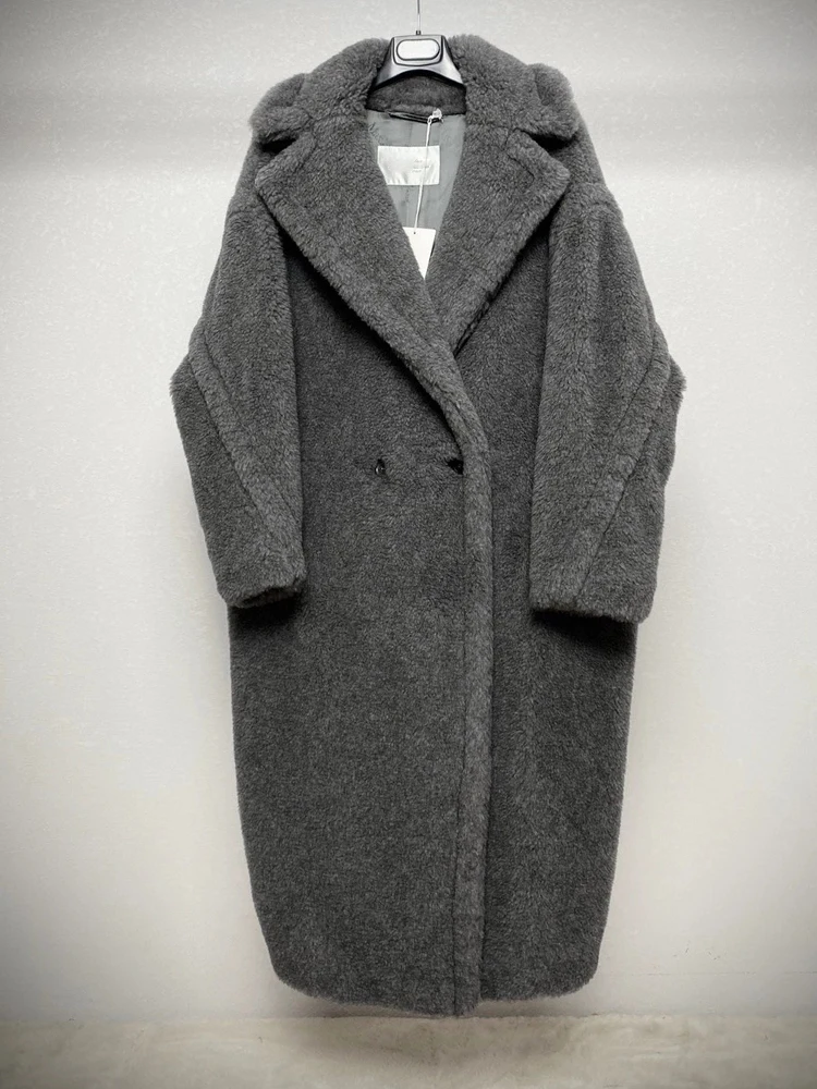 Классическое длинное меховое пальто с лацканами Тедди кашемировая шерстяная