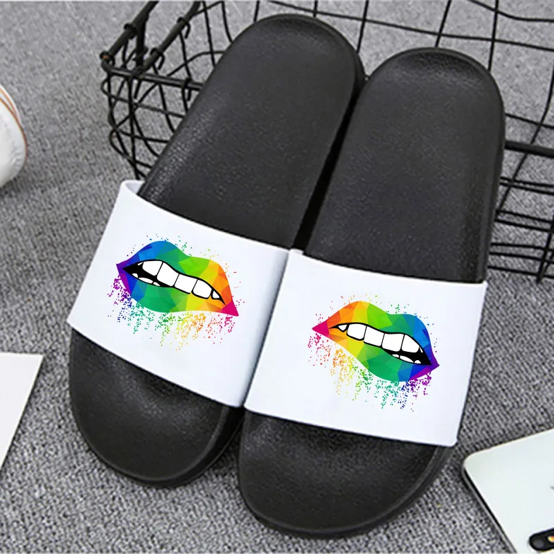 

Colorful Lip Printed Women Slippers Cartoon Slippers Non-Slip Floor Home Furry Slippers Fashion Shoes Women Zapatillas Mujer