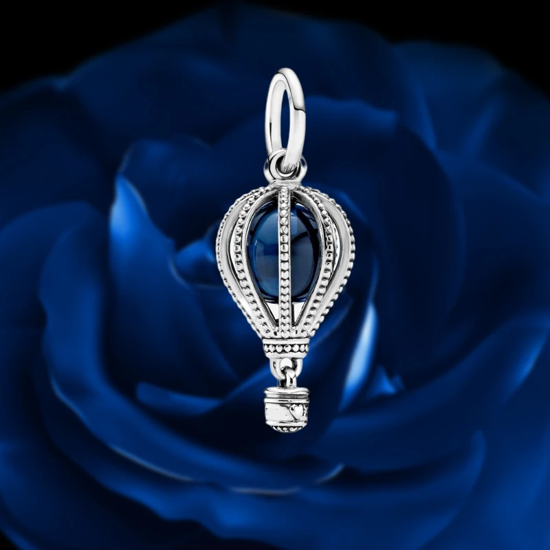 

Vintage Blue Hot Air Balloon Travel Charm 925 Prata Esterlina Feminina Designer Moda JóIas Diy Fazendo Pulseira Pandora Original