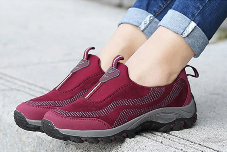 Новая женская уличная обувь теплая зимняя флисовая обувь походная обувь на четыре сезона женская Нескользящая прогулочная обувь без шнуровки кроссовки без шнурков