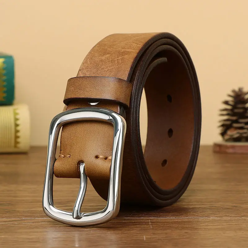 

Genuine Men's Belt Leather Top Layer Cowhide Pin Buckle Fashion Stainless Steel Belt Luxury Brand Men's Casual All-Match Belt