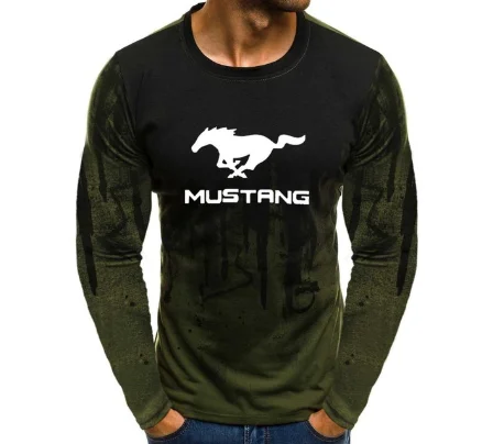 

NEW Autumn Long-Sleeve T shirt Men Gradient Color for Ford Mustang Print Fitness Tee Shirt Top Casual Hiphop Streetwear T-shirt