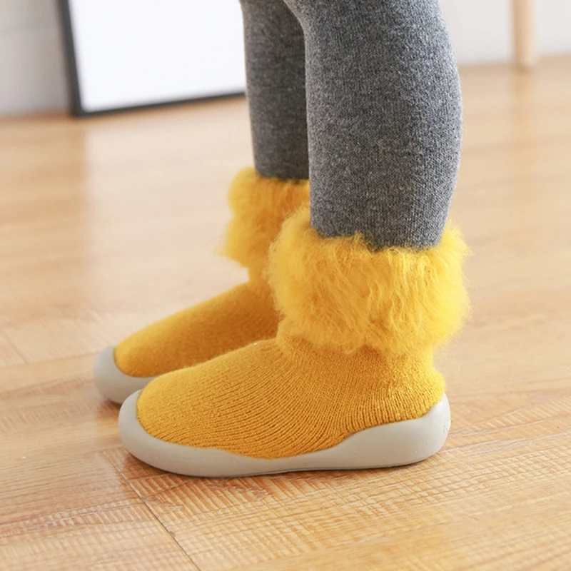 

Baby Socks Shoes Girl Boy Floor Socks Anti Slip Kids Sock With Rubber Soles Toddler Winter Leg Warmers Infant Plush Slippers