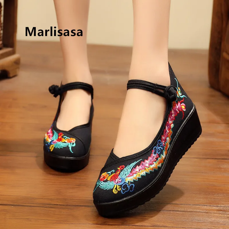 

Marlisasa Women Classic Black Embroidery Comfortable Height Increased Shoes Ladies Casual Flats Chaussures Pour Femmes H3577b