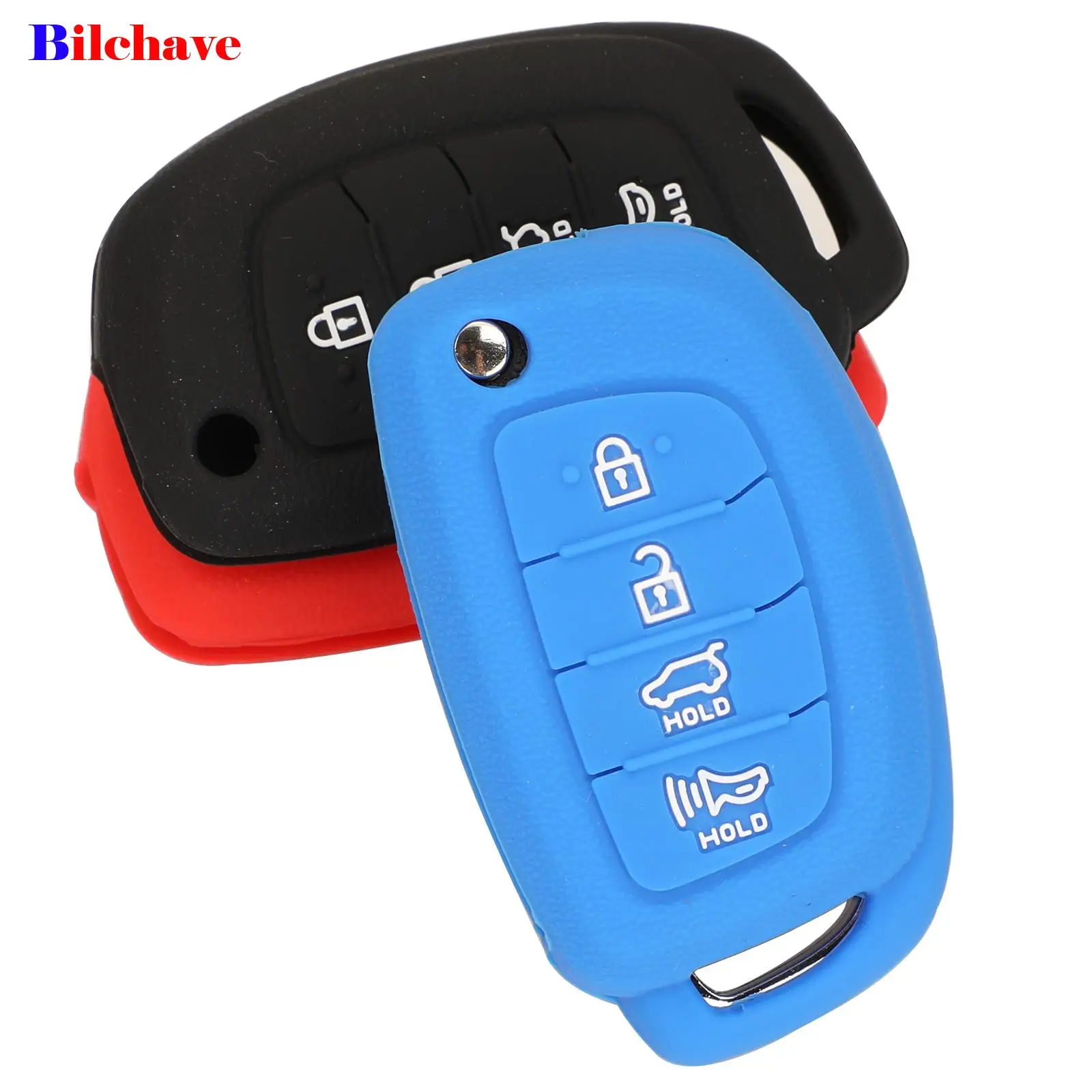 

jingyuqin Car Key Silicone Case Cover Fob For Hyundai ix45 Santa Fe i30 i35 i40 Genesis Flip Folding 4 Button Remote Protect