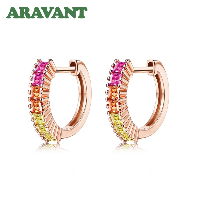 Серьги-кольца из розового золота с радужным цирконием 925 пробы для женщин модные