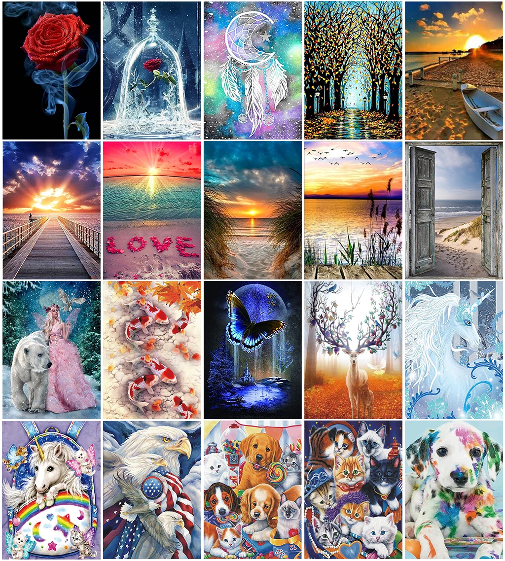 Пляж закат пейзаж любовь круглая алмазная мозаика животное вышивка красота