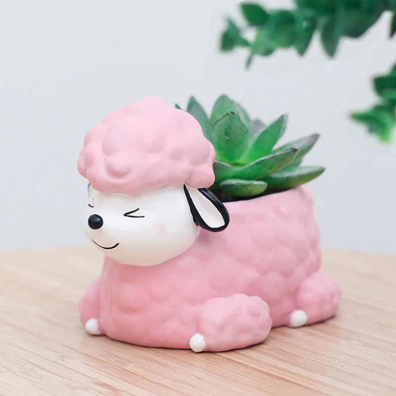 

TECHOME Resin Succulent Pots Tabletop Potted Garden Pot Cute Cartoon Sleeping Indoor Planter Micro-landscape Matching Bonsai Pot