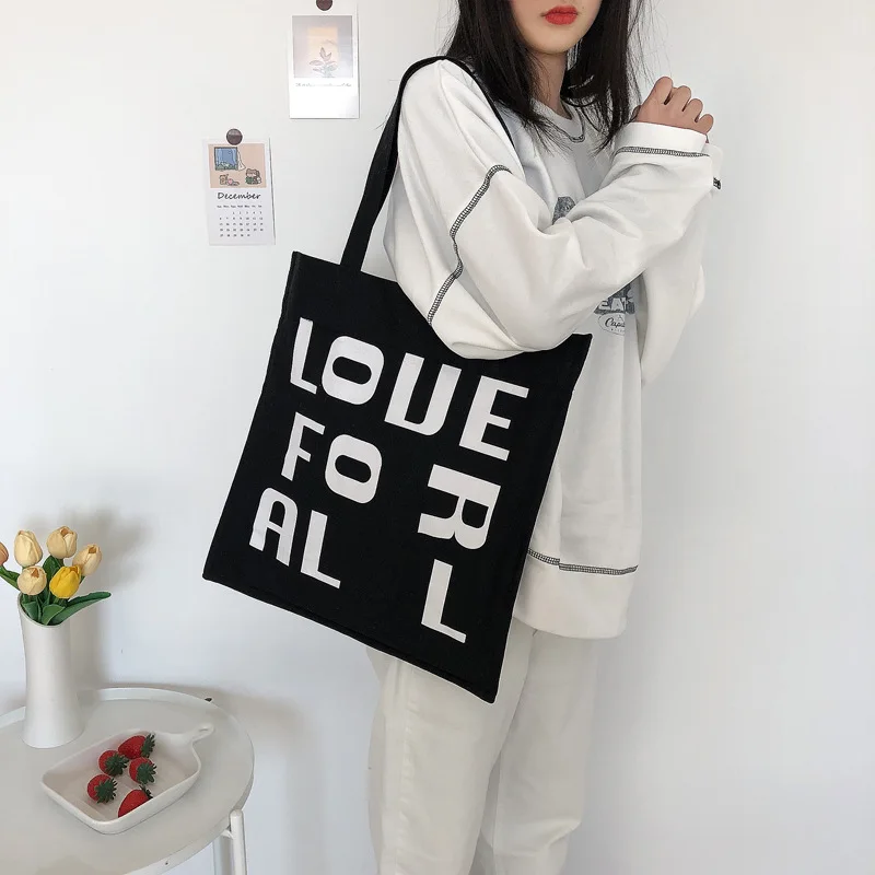 

Холщовая Сумка-тоут на плечо для девушек, Модный повседневный вместительный саквояж с надписью для книг, модный мешок для покупок
