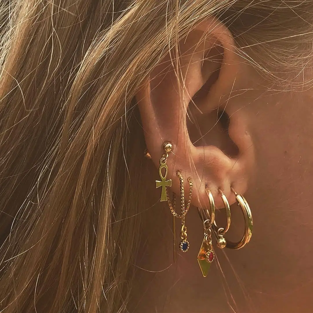 Women's Crystal Earrings Mini Fashion Star Moon Geometric Mixed Rhinestone Flowers Heart Piercing Metal Set Jewelry | Украшения и