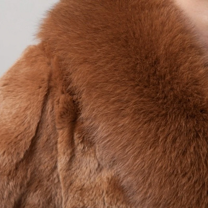 

Warm Luxury Winter Fox Fur Collar Real Fur Coats Women Elegant Rex Rabbit Fur Slim Natural Fur Long Jackets Lady Fashion Clothes