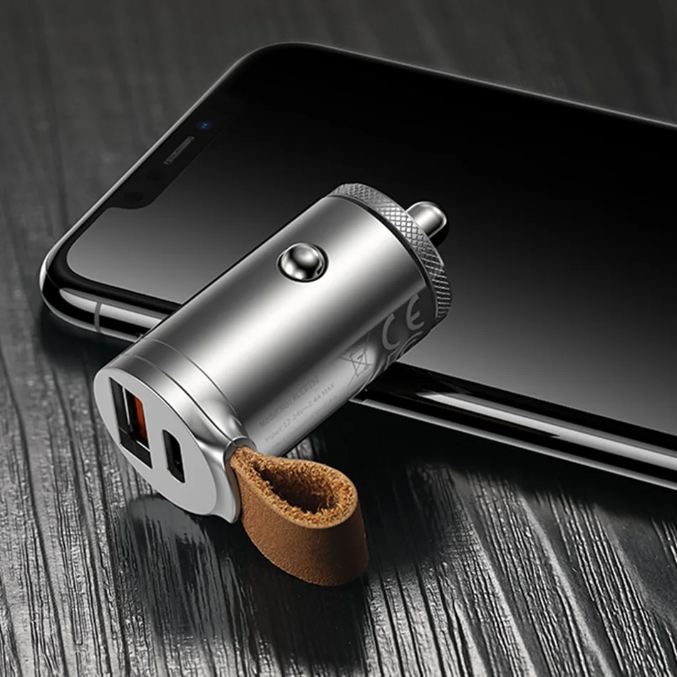 ROCK QC4.0 автомобильное зарядное устройство 30 Вт USB-C PD QC3.0 30 Вт 5A быстрое зарядное устройство с ремнем два порта usb мини автомобильный телефон зарядное устройство FCP AFC