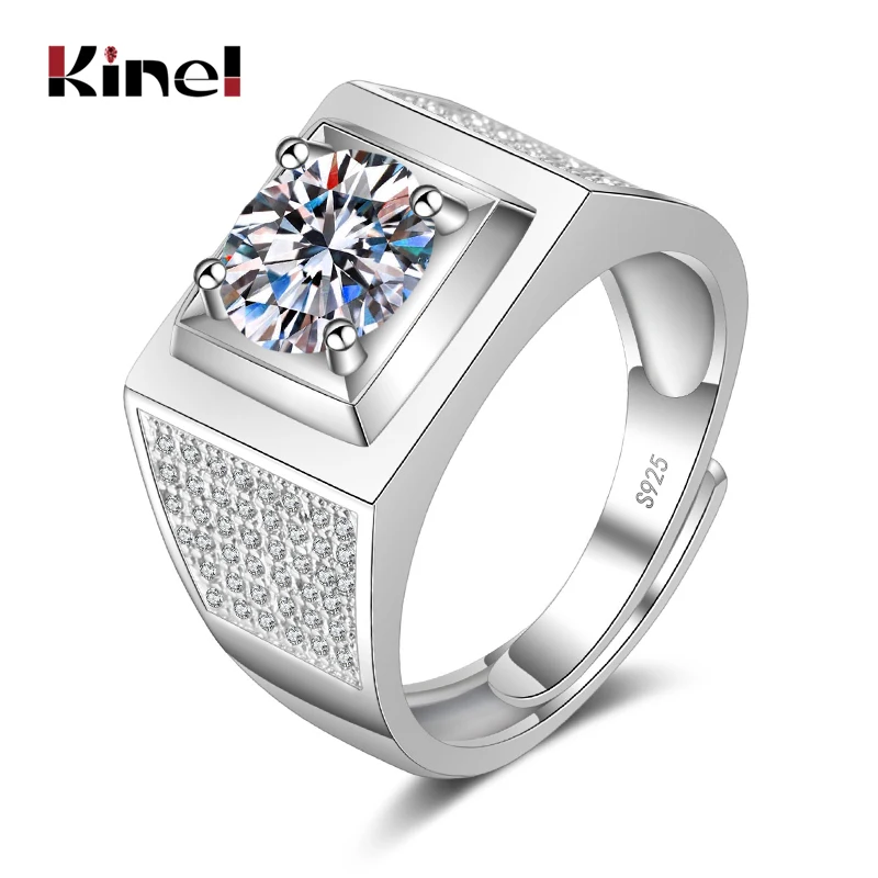 

Kinel 2020 Fashion Men Big Ring Fashion Sliver Plated Full CZ Zircon Engagement Rings Adjustable Size Wedding Band Paty Jewelry