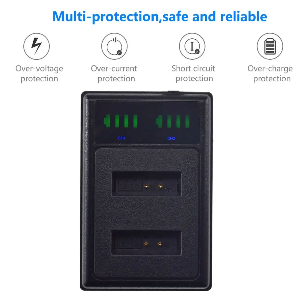 Набор из 4 шт. Батарея 1250 мА/ч + ЖК дисплей USB Зарядное устройство для Canon NB 13L CB 2LH