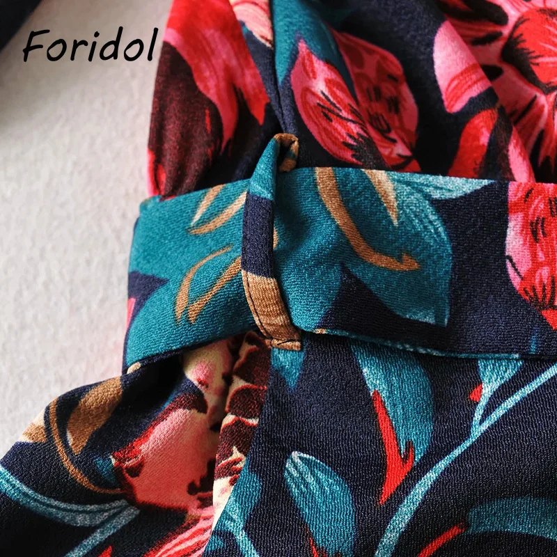

Foridol Floral Print Knitted Bodycon Mini Dress Spring Autumn Vintage Lantern Sleeve Short Dress Casual Boho Ladies Dress 2021