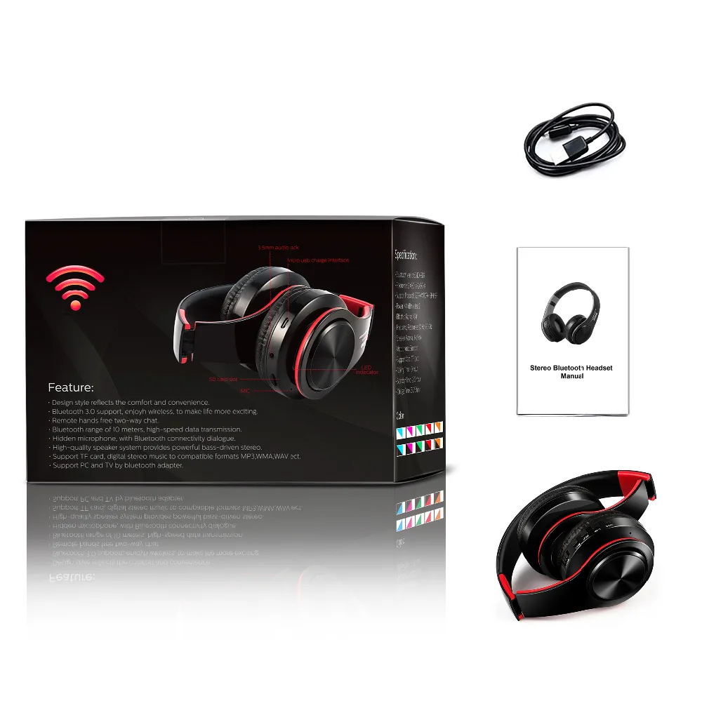 Hi-Fi стерео наушники bluetooth Музыкальная гарнитура FM и поддержка SD карты с