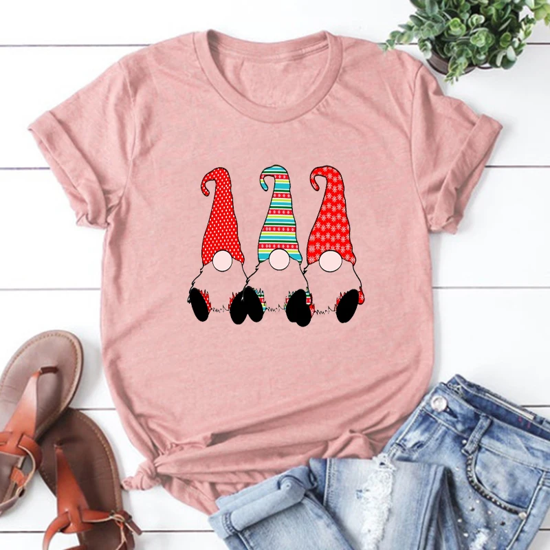 

3 Gnomes Winter Christmas Graphic Tees Cute Elves Women Black Top Plus Size Snowflakes Tops Women 2020 Aesthetic L