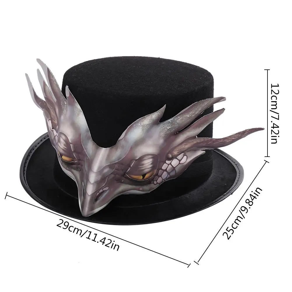 

Halloween Hat With Detachable Dragon Ornament Non-woven Carnival Cap Face Mask Black Dragon Hat