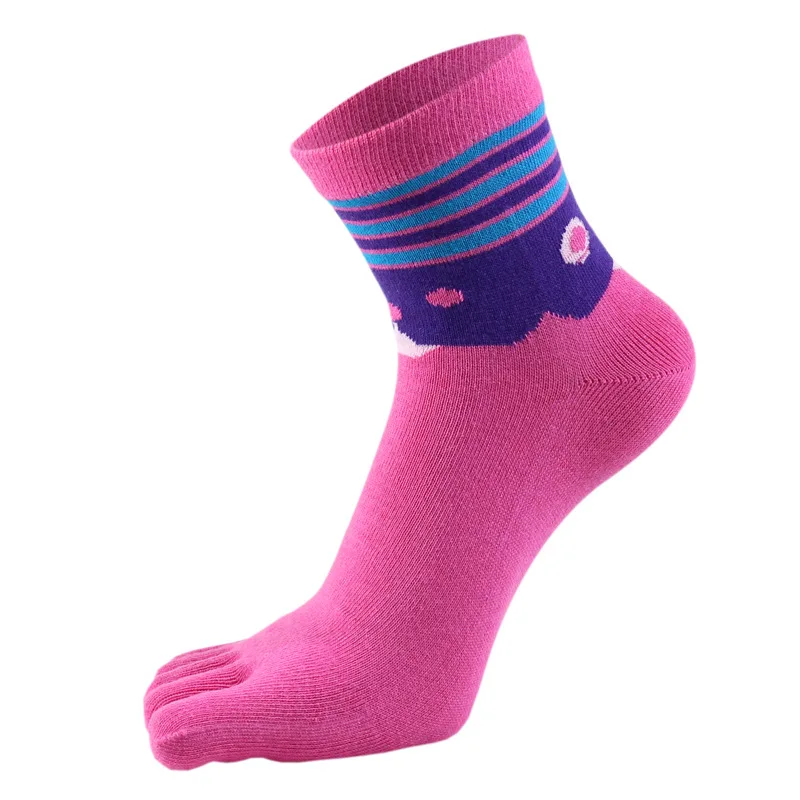 5 Pairs Organic Cotton Woman Girl Five Finger Socks Bright Color Striped Soft Street Fashion Harajuku Happy Socks With Toes