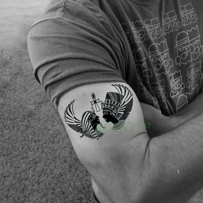 

Водостойкая Временная тату-наклейка, древний египетский фараон, королева, фальшивый тату флэш-тату, татуаж, руки для рук, ног для мужчин, жен...