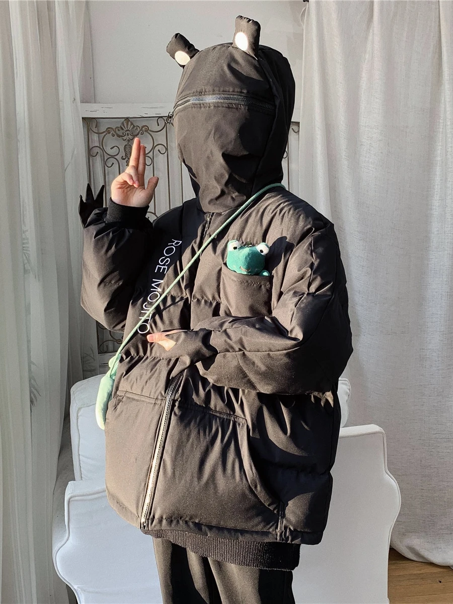 Winter Frog Parkas Cartoon Cosplay Fashion Men Loose Down Coat Jacket