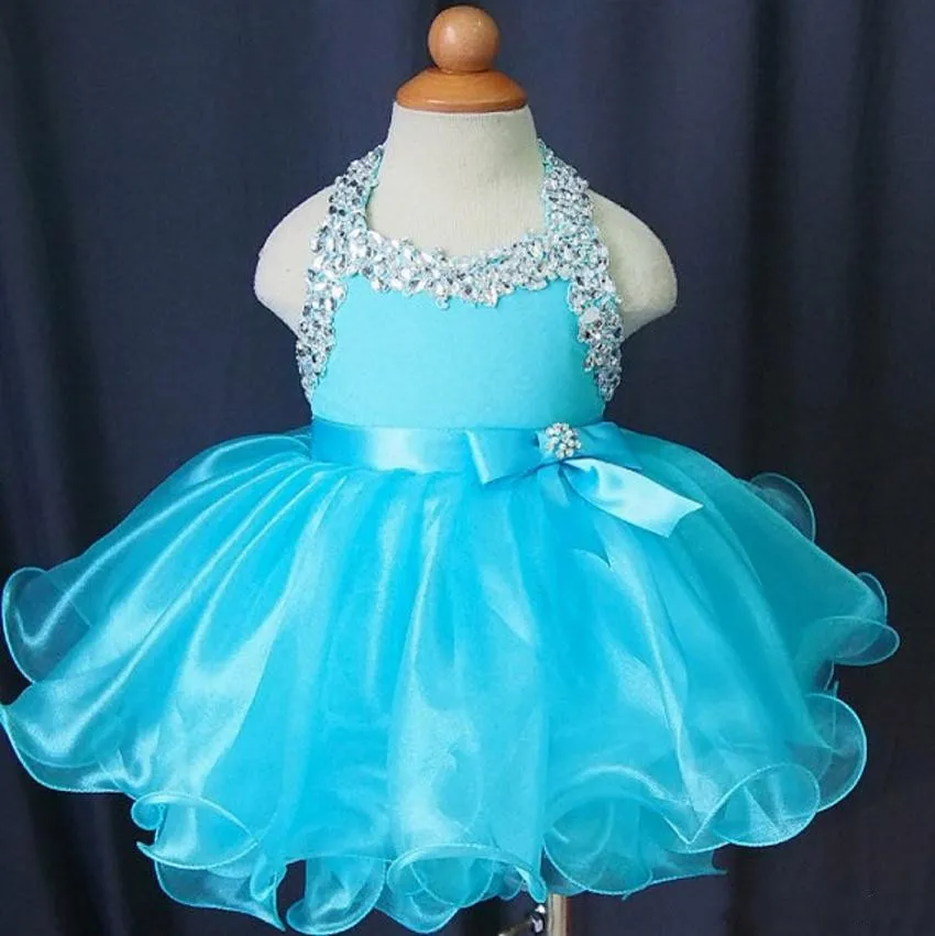 

Glitz Cupcake Pageant Dresses for Little Girls Baby Beaded Organza Kids Short Prom Gowns Infant Light Blue Birthday Dress