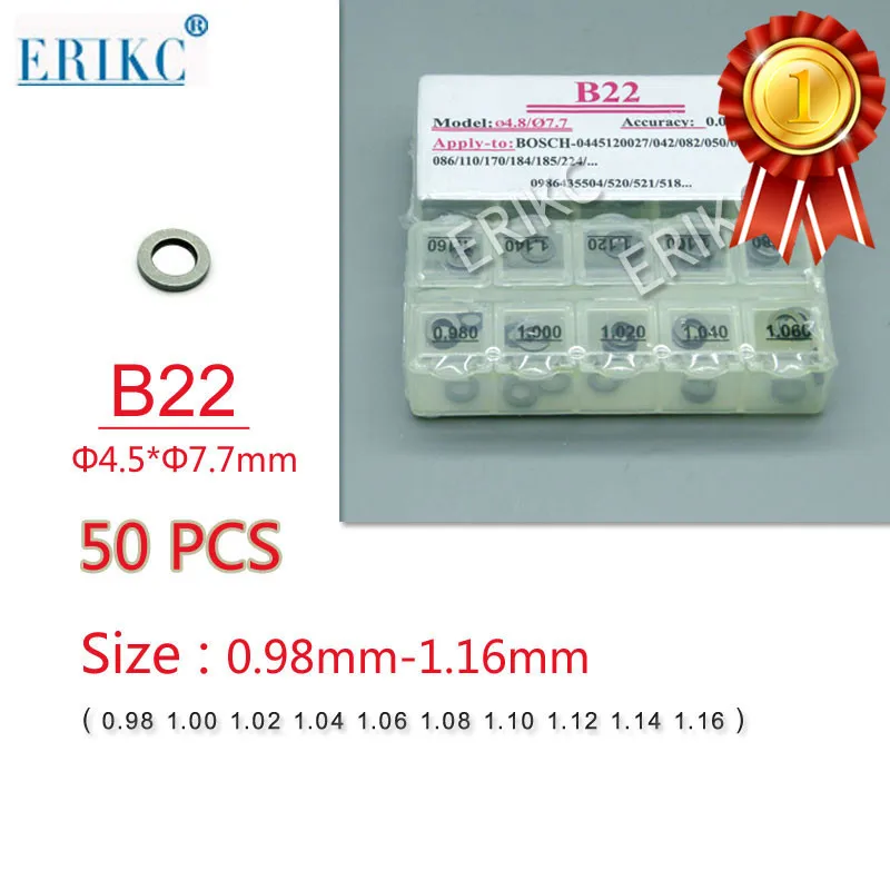 

50PCS ERIKC Common Rail Nozzle Adjusting Shim B22 Size 0.98-1.16mm Adjustment Washers Shims Gaskets Repair Kits For Bosch Nozzle