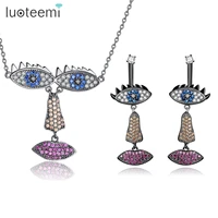 luoteemi creative cute eye jewelry sets for women rainbow colorful cubic zirconia fashion set conjuntos de joyas wholesale