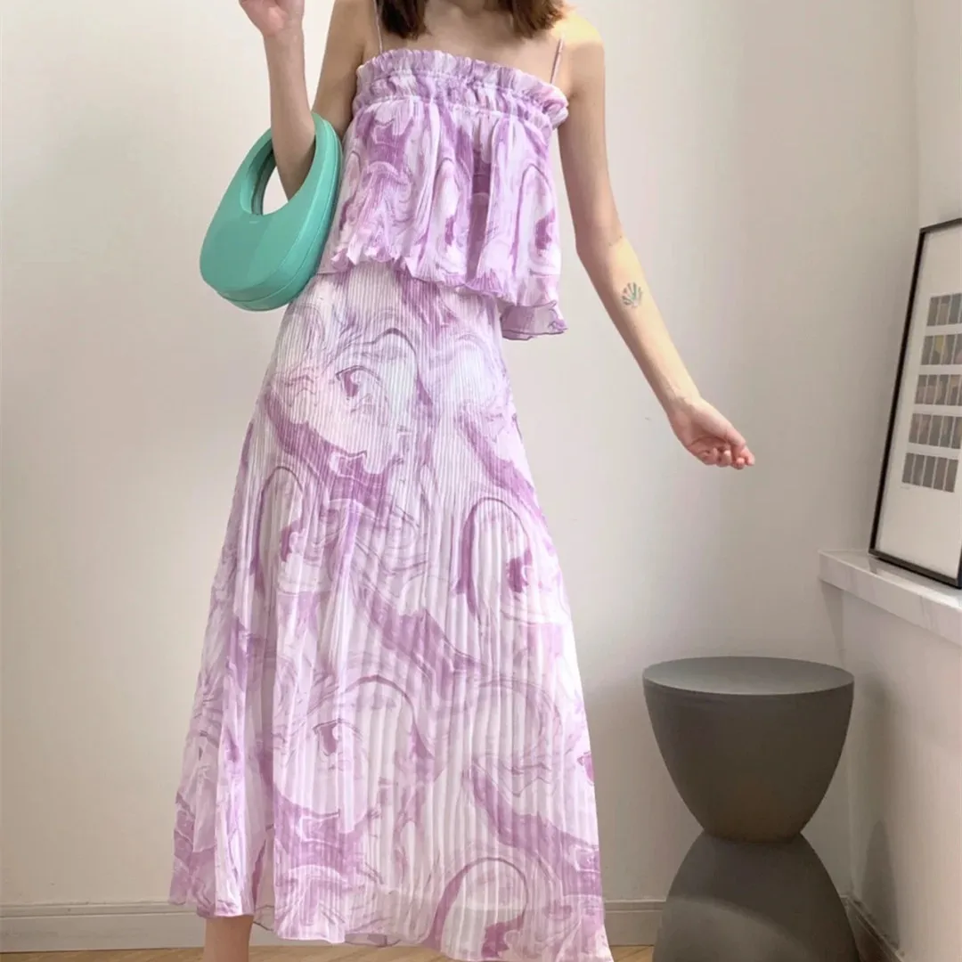 

Women's Tie Dye Midi Skirt High Waist Summer 2021 Fashion Pleated Skirts Jupe