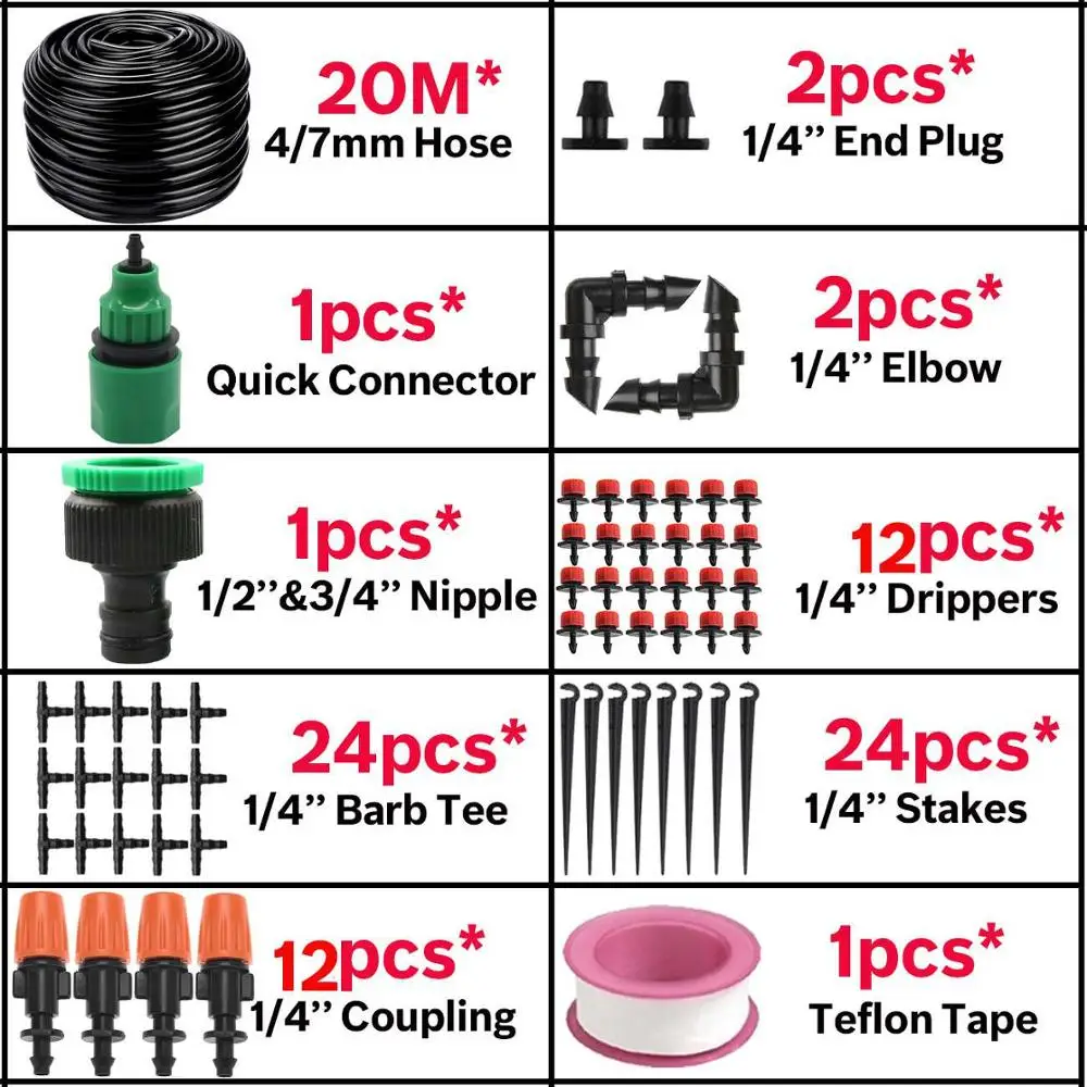30M Automatic Garden Watering Atomize Spray Misting System Watering Kit Micro Drip Irrigation Adjustable Brass Nozzle Greenhouse - Цвет: KSL01-KIT061-20M
