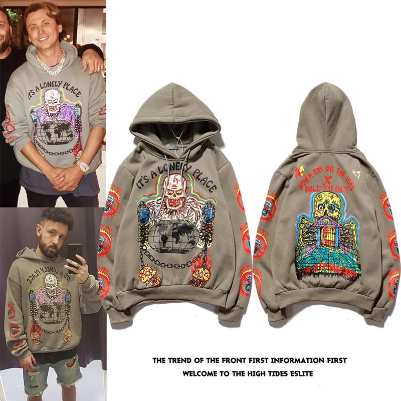 

Толстовка с капюшоном Kanye West для мужчин и женщин, уличная одежда с принтом черепа и граффити, свитшоты в стиле хип-хоп, уличная одежда для жен...