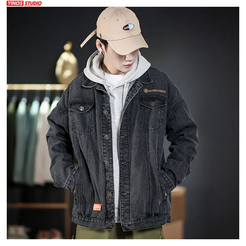 Прямая поставка осенняя однотонная винтажная джинсовая куртка для мужчин